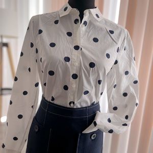 Boden The Classic Shirt, White and Navy. 100% cotton.  US size 8R, UK size 12R.